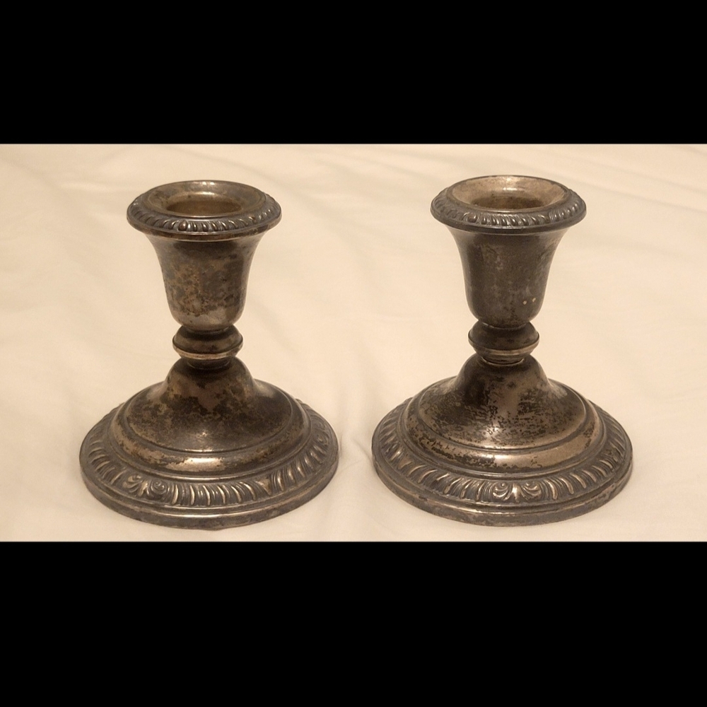 Vintage Frank M. Whiting Sterling Silver Weighted Candlesticks Mid-Century Pair